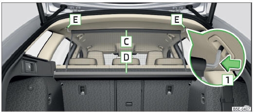 Fig. 131 Filet de séparation derrière les sièges avant à l'état tendu